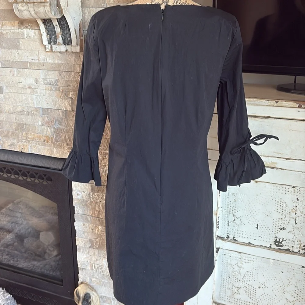 J. Crew Factory black ruffle bell sleeve w tie v-neck shift dress back zip